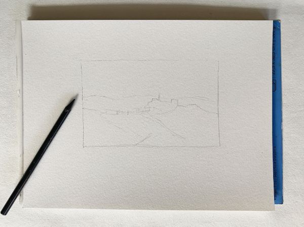 Pencil sketch for watercolor landscape painting