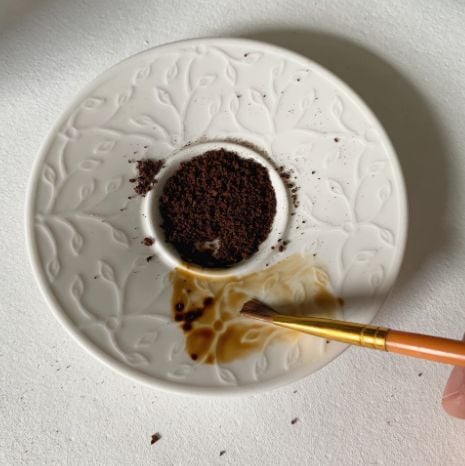 Coffee watercolor palette, mixing water with instant coffee