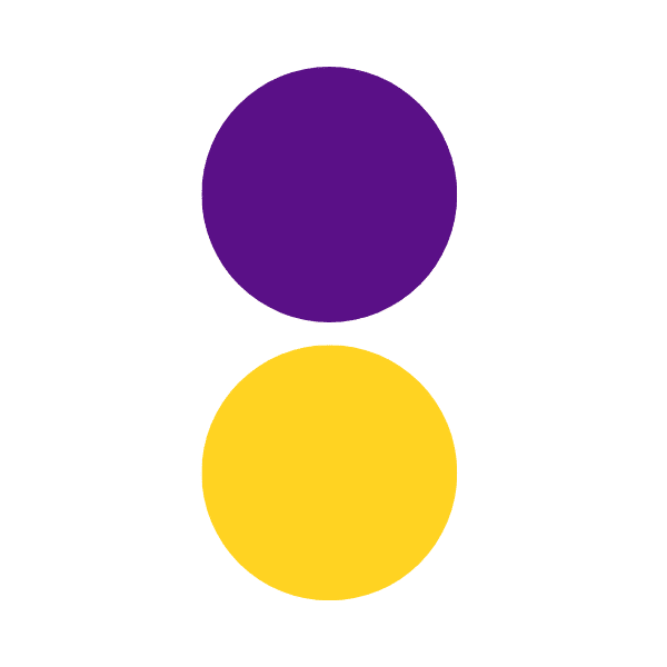 Chart showing yellow and purple colored circles to show you what color does purple and yellow make