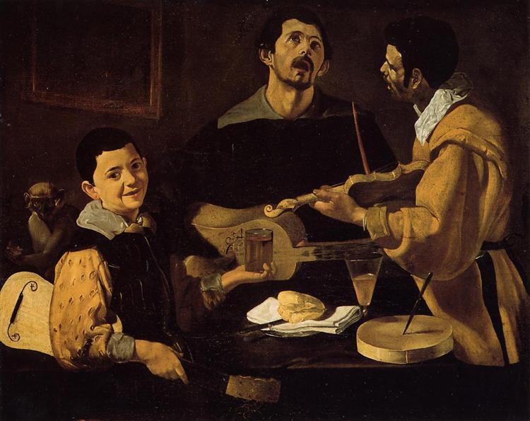 Music and color harmony in art, musicians playing music in Velazquez painting