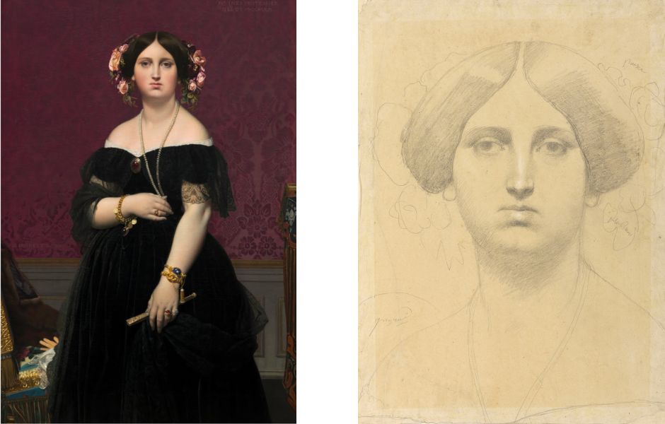 example of the importance of creating a drawing next to realism painting of a woman