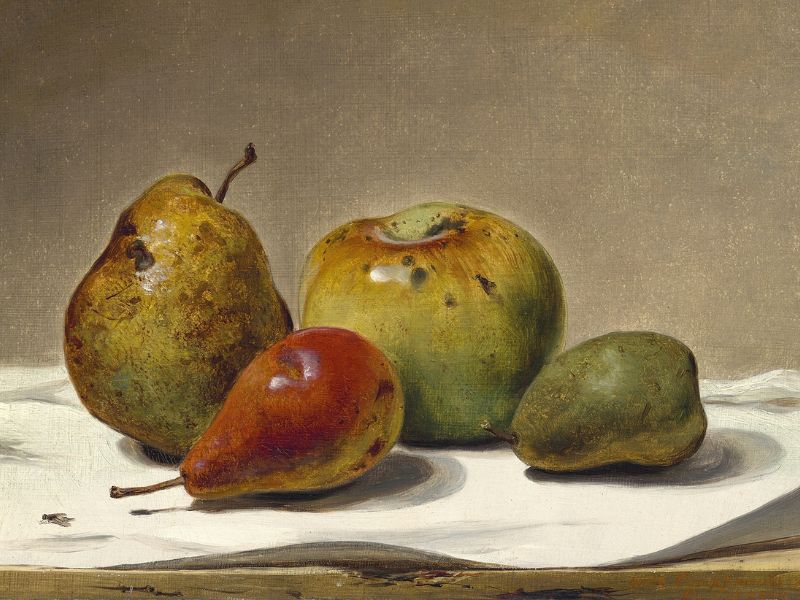 realism painting of fruit still life on a table
