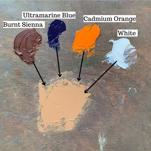 Colors on palette that show how to mix skin tone colors