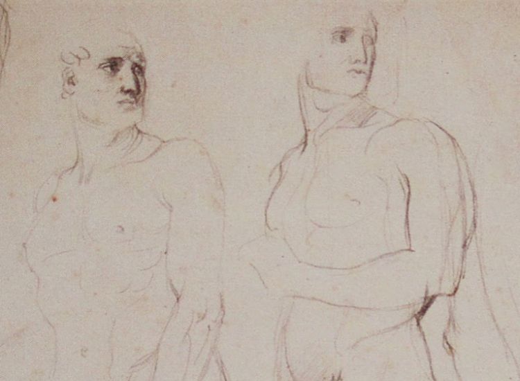 Ingres drawing with strong line drawing values