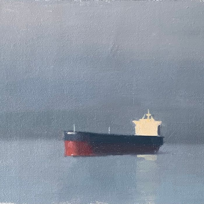 blue grey paint combination with a ship at sea painting