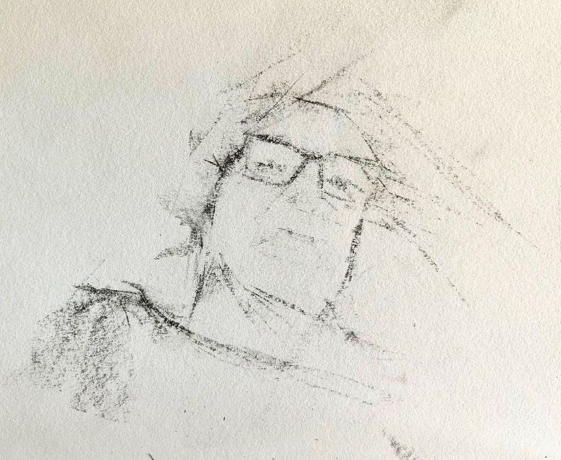 quick sketch of a person that focuses on geometric structure of subject